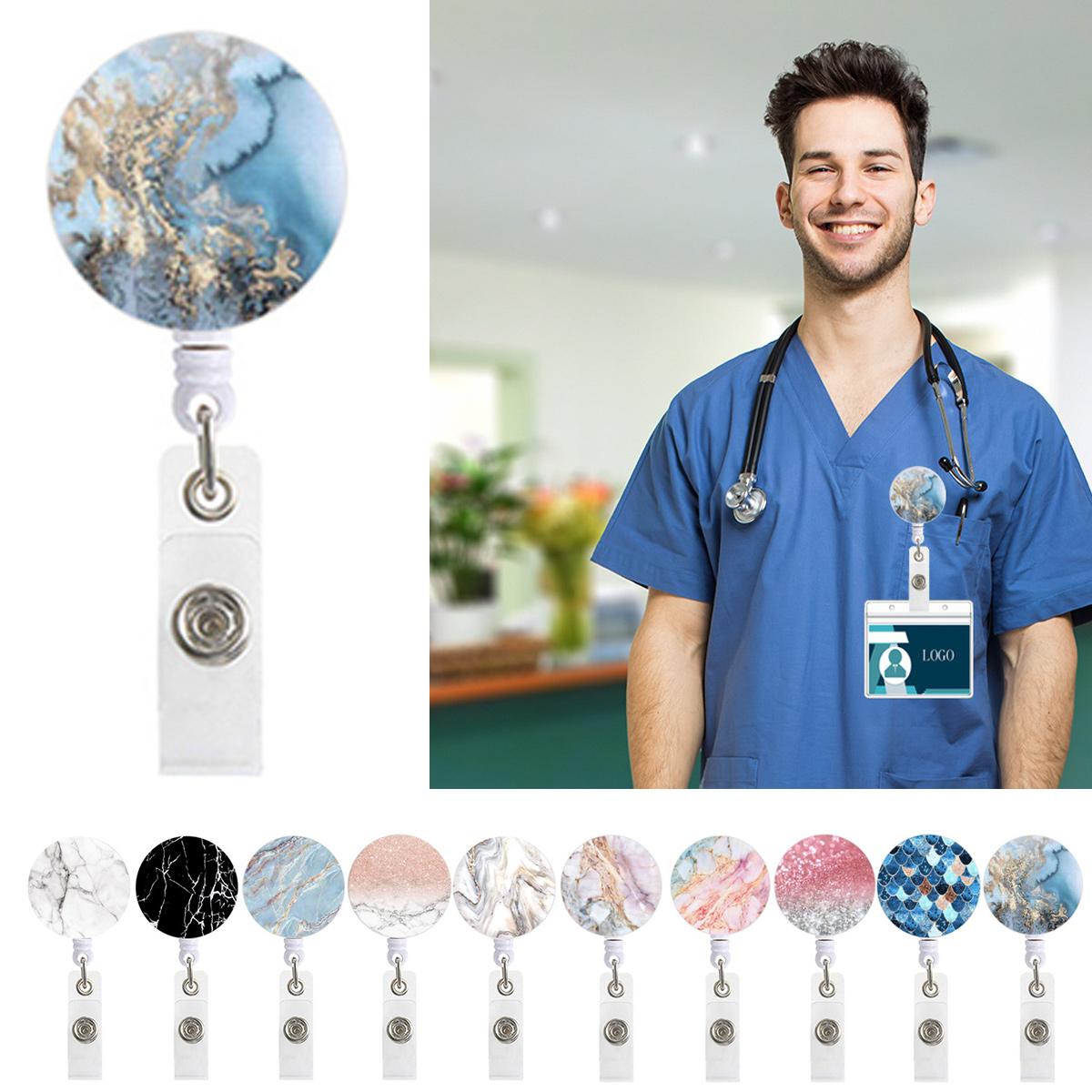 

PDTO Выдвижной бейдж с катушкой для бейджа, мраморные держатели для бейджей с зажимом типа «крокодил» для офиса