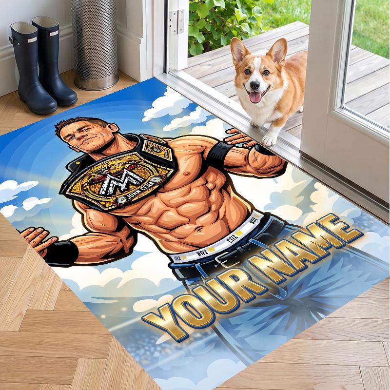 Custom Name WWE LOGO Crystal Velvet Floor Rug Personalized Text Soft Carpet Home Decor