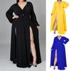Abito maxi con orlo diviso in tinta unita Abito da donna oversize con scollo a V arricciato fino al pavimento Streetwear