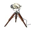 Small Desk Search Light with Wooden Tripod Stand - Home Decor Nickle Finish Table Light