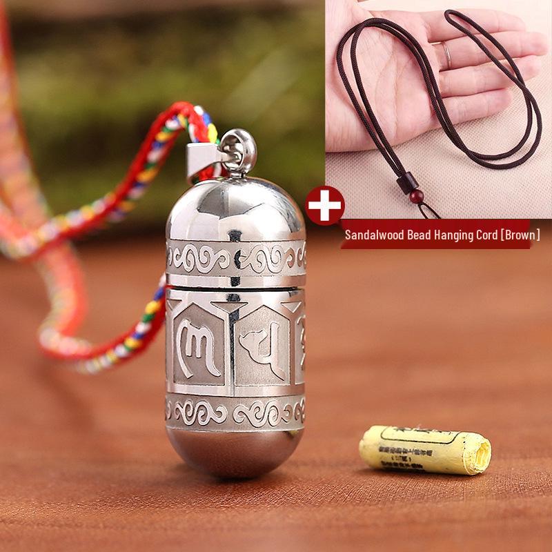 Titanium Steel Lengyan Mantra Pendant Necklace - Retro, Openable Amulet for Men & Women