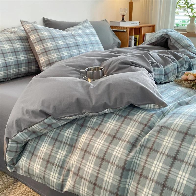 New Pure Cotton Labeled Bedding Set Simple Solid Double-Sided Color Quilt Cover Sets Soft Cozy Breathable Textile Supplies