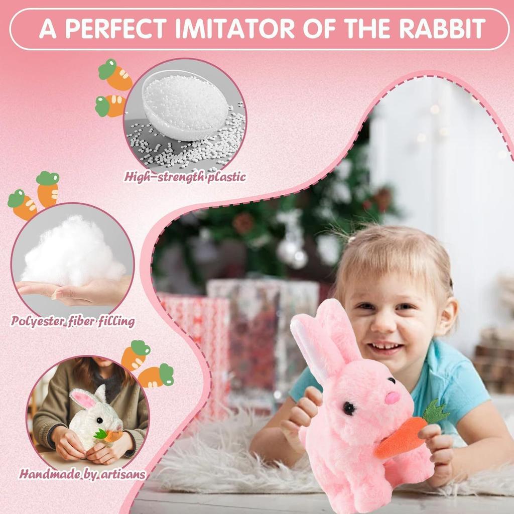 Electric Plush Hopping Bunny Toy - Realistic Robot Rabbit with Moving Ears & Barking Mouth Kids Features Walks & Shake