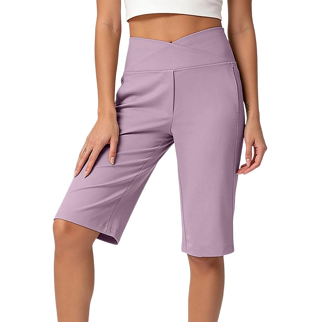 Women's Fashion -Color Stretch Yoga Cropped Pants With Pockets