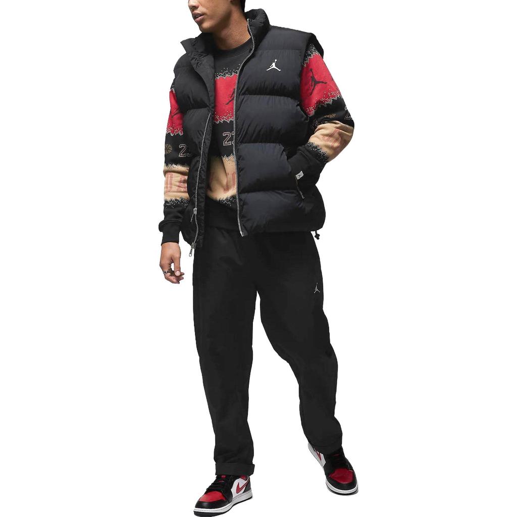 Jordan Men's Essential Holiday Fleece Crew Black Beige Red FD7464-687