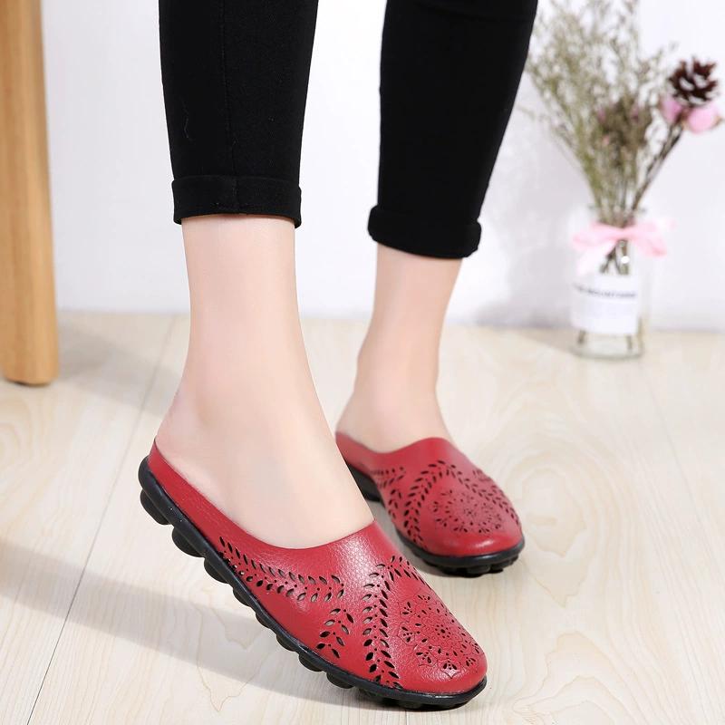 Women's Spring and Autumn Low Top Flat Hollow Beans Women's Single Shoes Large Size Half Slipper