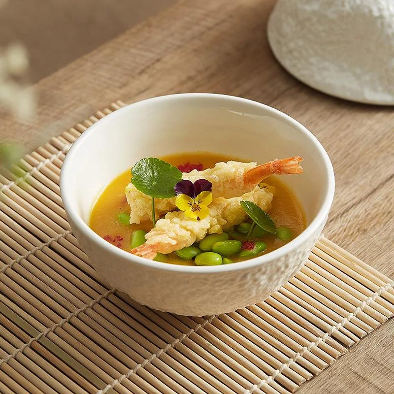 Rock Pattern Bowl with Lid Ceramic Salad Bowl Thick Soup Bowl Rice Bowls Dessert and Snack Bowls Molecular Cuisine Tableware