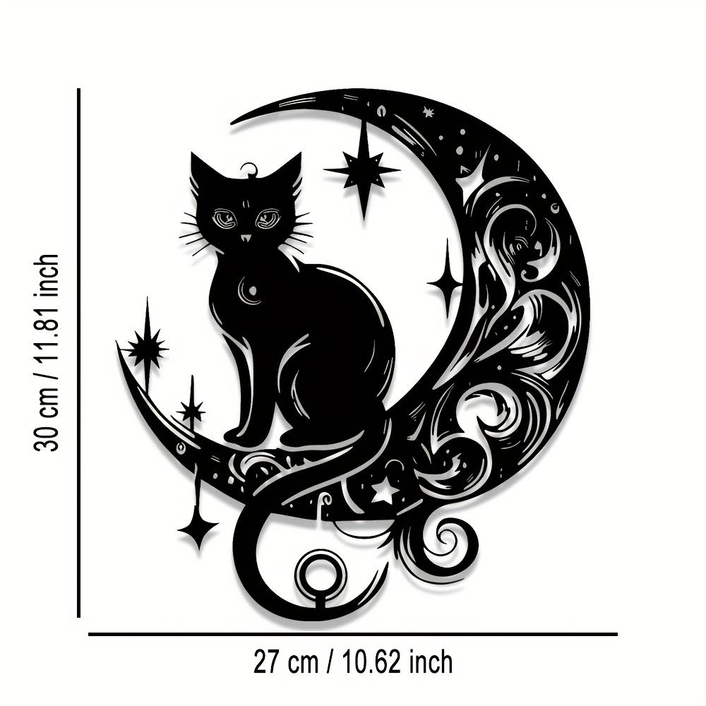 Crescent Moon Cat Gothic Wall Art Metal Sign Outdoor Indoor Decor Bohemian Farmhouse Gift