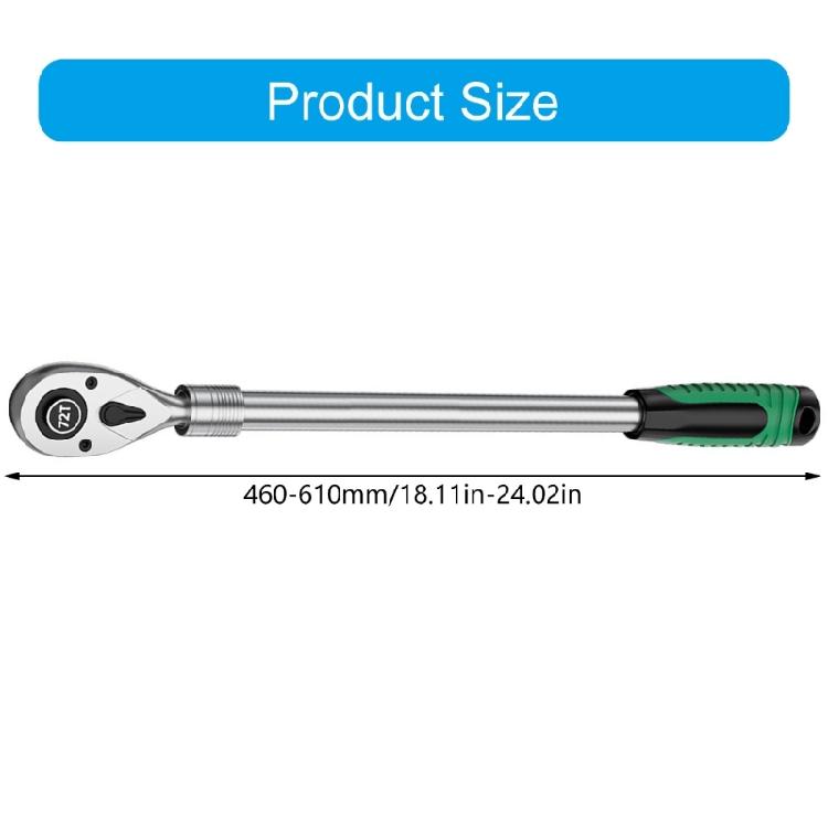 Industrial Ratcheting Wrench 72 Teeth High Torques Performances 460-610mm Adjustable Handle Length Ergonomic Rubber Grip For Confined Space