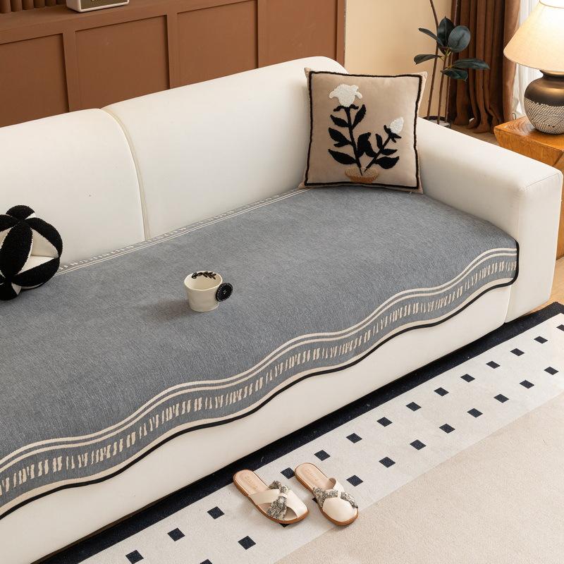 Retro High-End Special-Shaped Sofa Cushion, Universal In All Seasons, Fixed Non-Slip Straight Row Seat Cushion  New Cover Towel