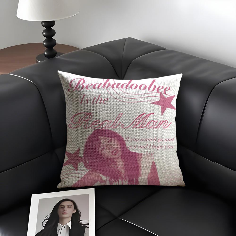 BBeabadoobee Singer Cushion Cover Natural Linen Organic Fabric DoubleSided Printing Sofa Home Decor Gift Pillow Case