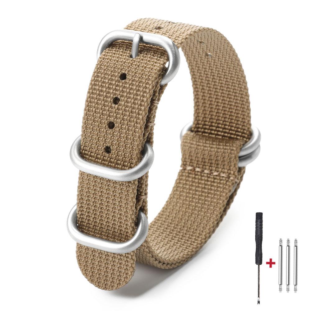 

Military Sports Watch Strap Nylon Silver Ring Buckle 18mm 20mm 22mm Man Women for Seiko Ribbed Braid Replace Watch Accessories 22mm хаки