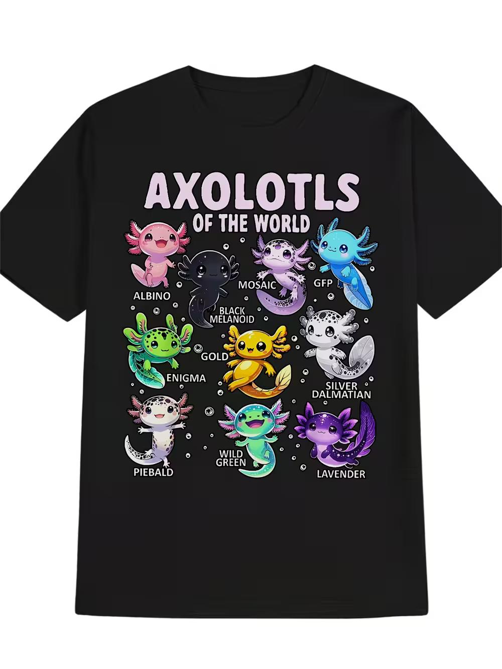 

Men s Casual Crew Neck T-Shirt with Vibrant Axolotl Print - Soft Polyester XXL