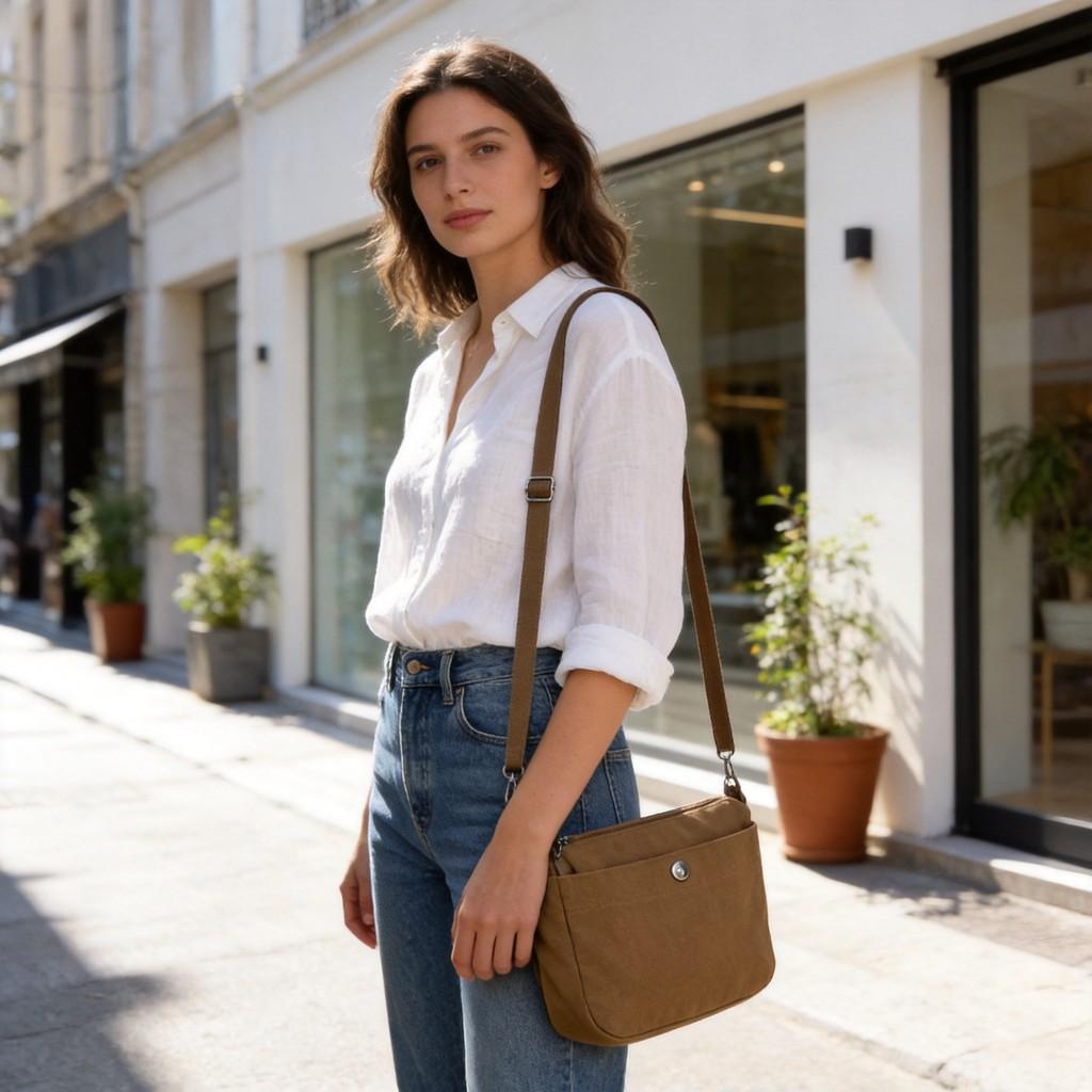 Minimalist Canvas Shoulder Bag For Daily Commute With Zipper Closure