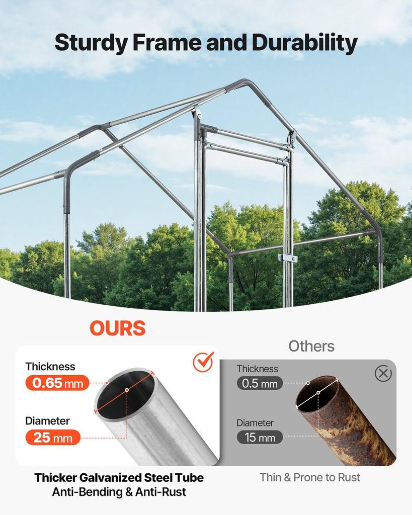 Grande Pollaio in Metallo, 2 x 1 x 2 m, Gabbia da Pollame Walk-in con Telo Impermeabile e Telaio Robusto, Gabbia per Pollame a Tetto a Punta, Gabbia per Conigli Galline Anatre