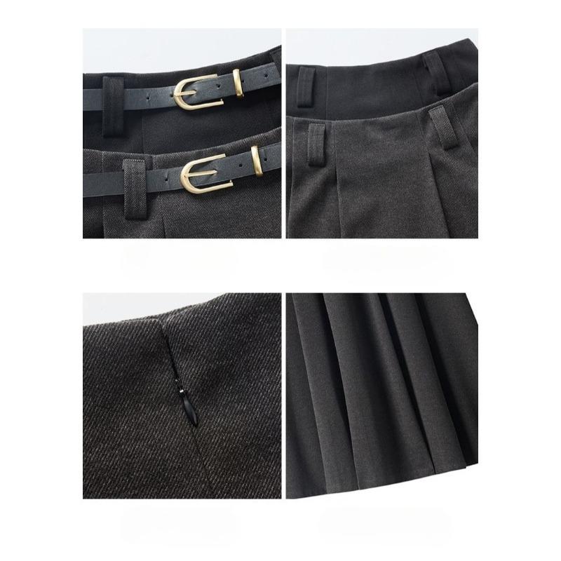 Winter Autumn High Waist Wool Pleated Skirt Women A Line Midi Skirt Solid Color Flared Skirt Slimming Long Skirt