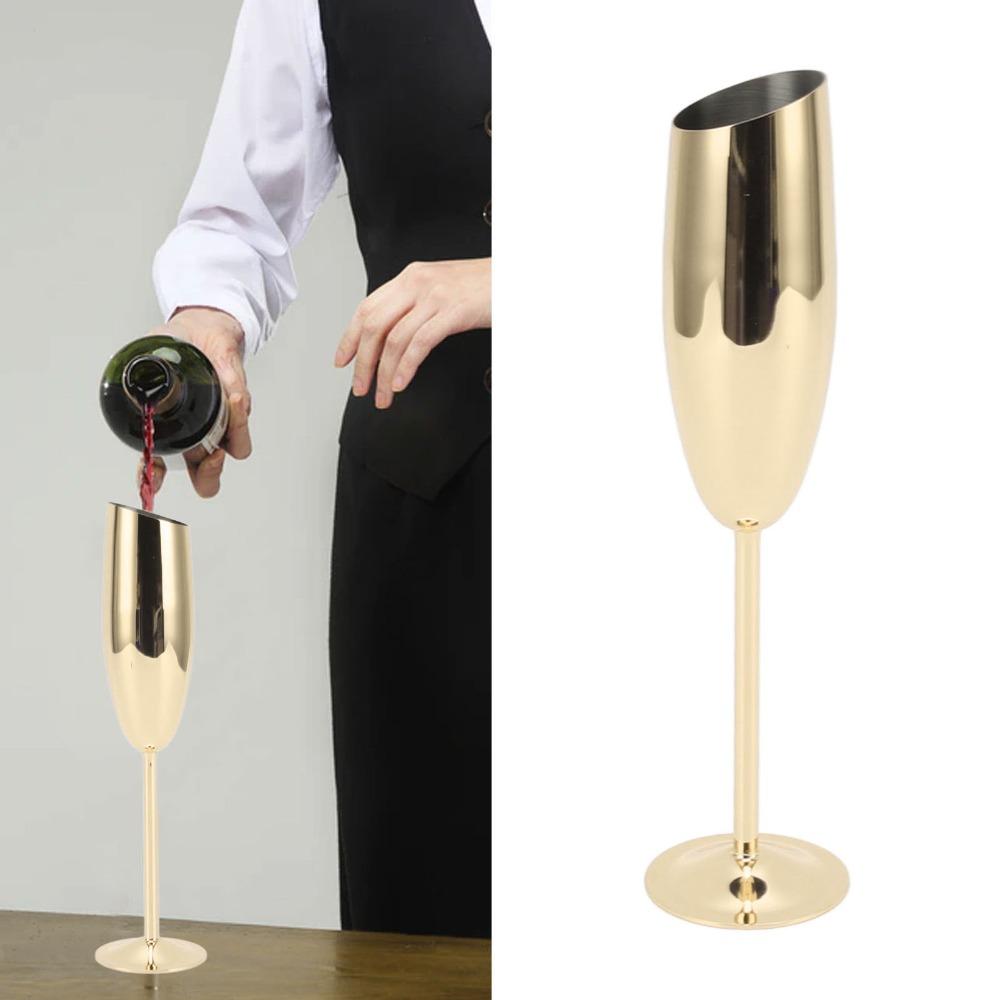 Vergoldetes Glas mit langem Stiel 304 Edelstahl Gold Champagnerglas Metallkelch Hochzeitsparty