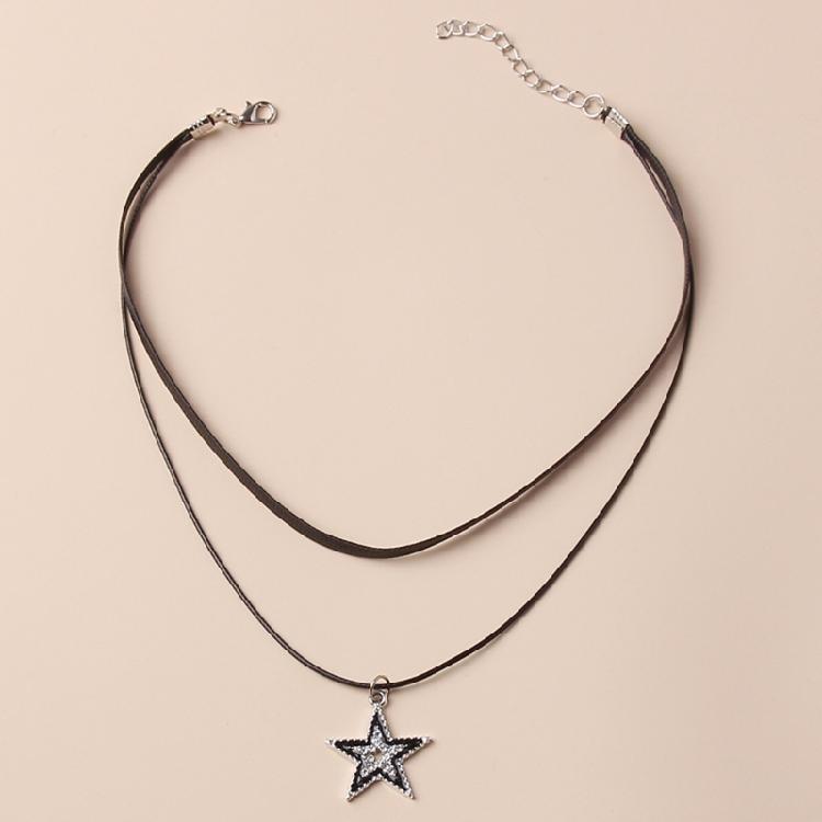 Novel Hollow Star Pendant All-matched Clavicle Chain Leathers Rope Neck Chain