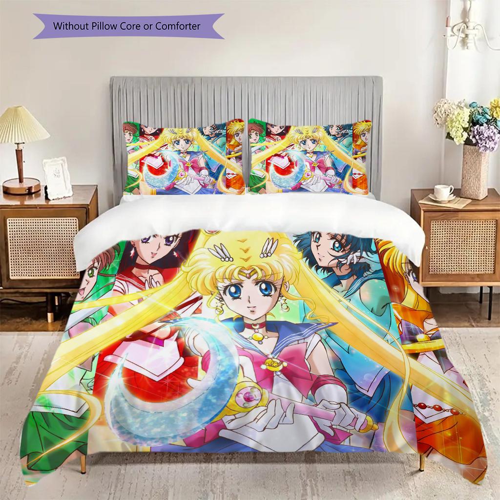 Cute cartoon theme Sailor Moon Tsukino Usagi cartoon comfortable home duvet cover and pillowcase (1 * duvet cover+2 * pillowcase, without core)A3