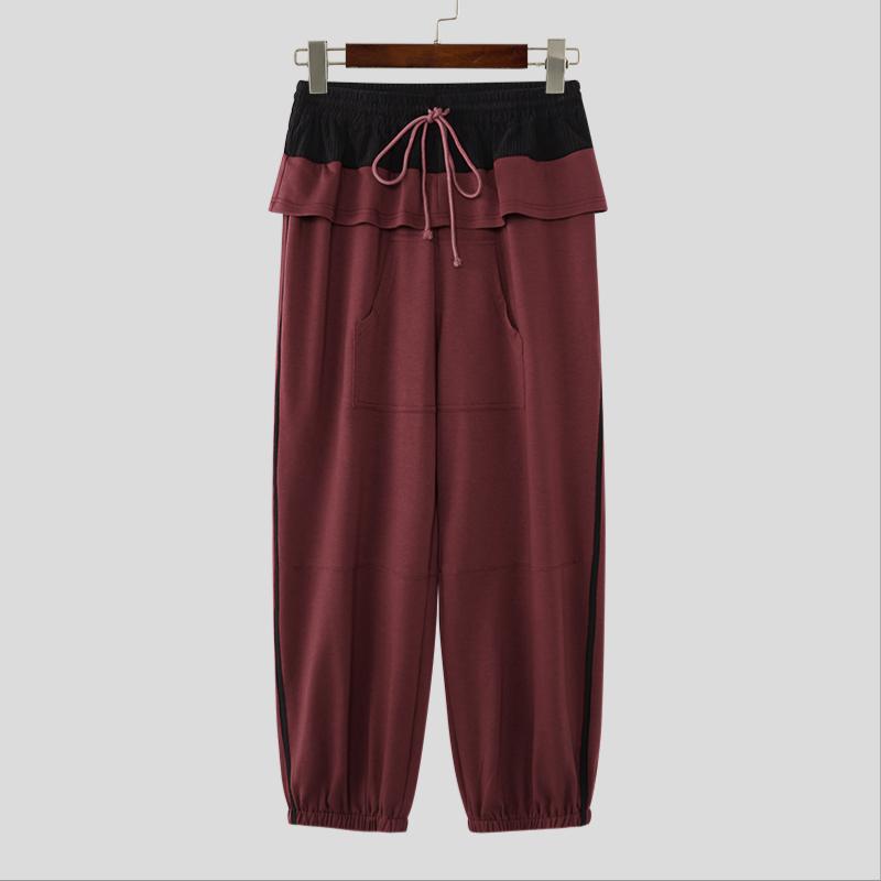 INCERUN Men Ruffled Elastic Waist Casual Long Sports Pants Trousers