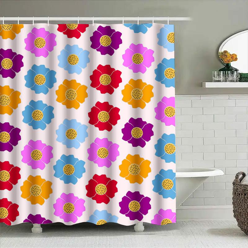 Brightly Colored Flower Shower Curtain Bath Decor Ideas Modern Bathroom Accessories Fabric Shower Curtains With Hook Rings For H