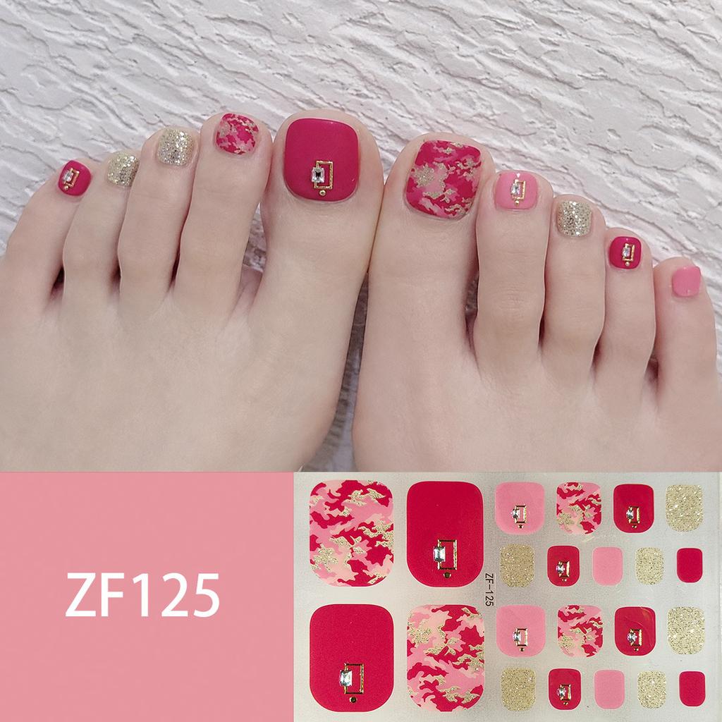Waterproof Long Lasting ZF 3D Faux Rhinestone Stereo Pattern Full Cover Finished Toe Nail Stickers, Skin Brightening Toenail Decals