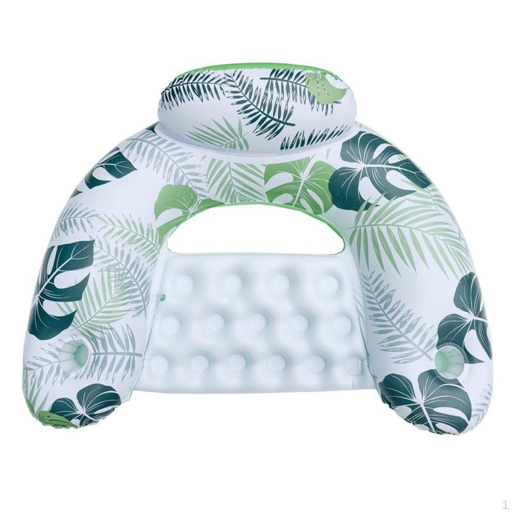 Inflatable Lounger with Canopy Leaf Print Design Lounge Chair Foldable Water