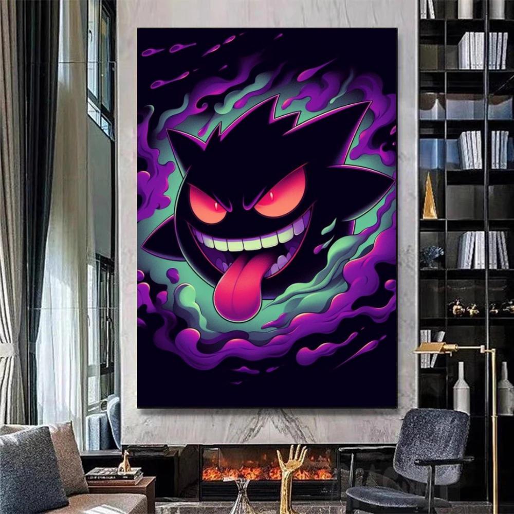 Gengar Themed Room Decor Painting Fantasy Dark Style Hd Canvas Poster Print High Quality Artwork for Pokemon Enthusiasts