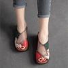 Johnature Retro Women Peep Toe Wedges Slippers Genuine Leather Thick Sole Slides Fashion Platform Shoes