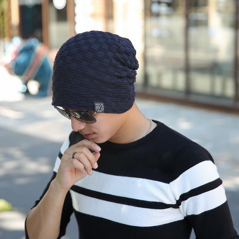Wind autumn and winter velvet warm knitted cold hat outdoor cycling hip hop trendy sticker label fashion bag head wool hat