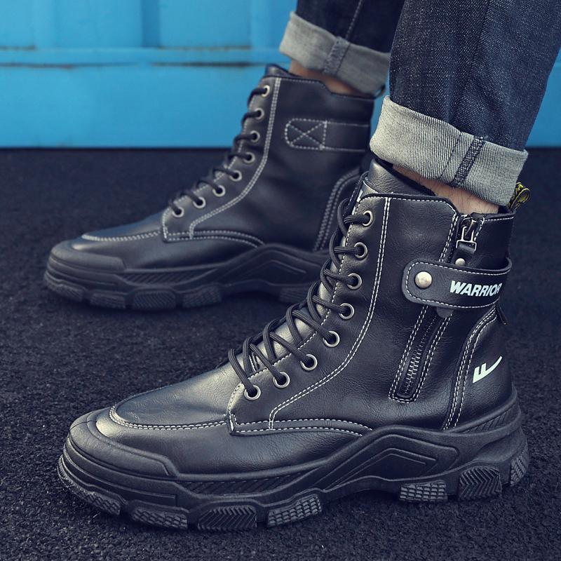 Warrior Stylish Simple Cotton Fleece Daily Commuting Short Martin Boots Men boots Black WXP(WZ)-076002M