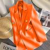 Women Long Sleeve Blazer Jacket Lapel Double Breasted Gold Button Loose Fit Office Casual Suit Outerwear Coat