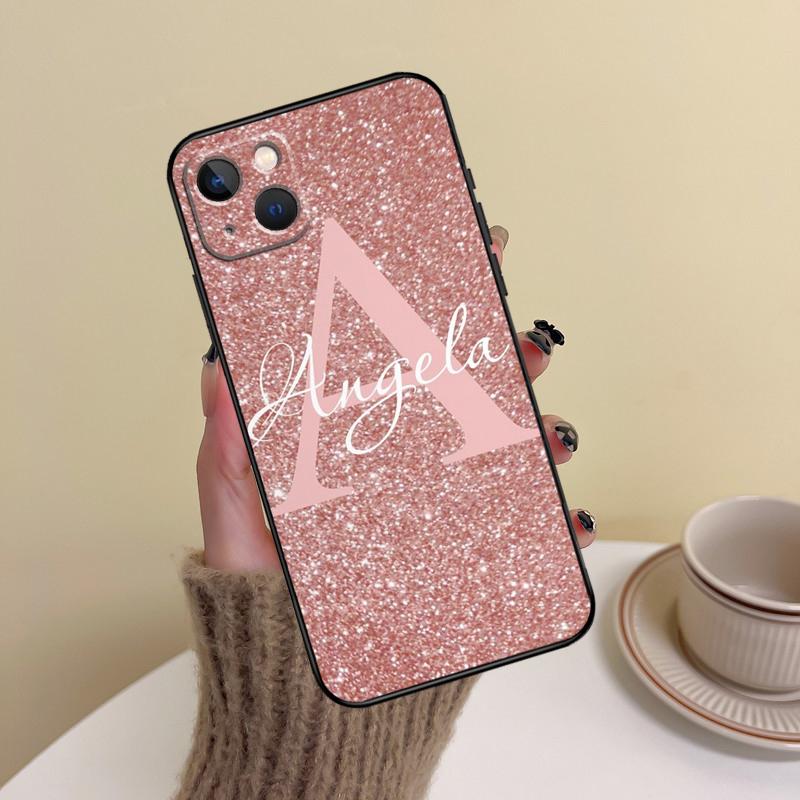 Personalised Name Initial Marble Pink Phone Case For iPhone 15 14 13 12 11 16 Pro Max Mini X XS XR Max 7 8 Cover Funda