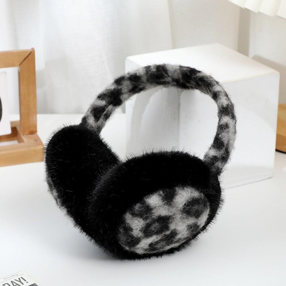 Windproof Foldable Ear Warmers Leopard Print Plush Ear Muffs  Cold Weather Protection