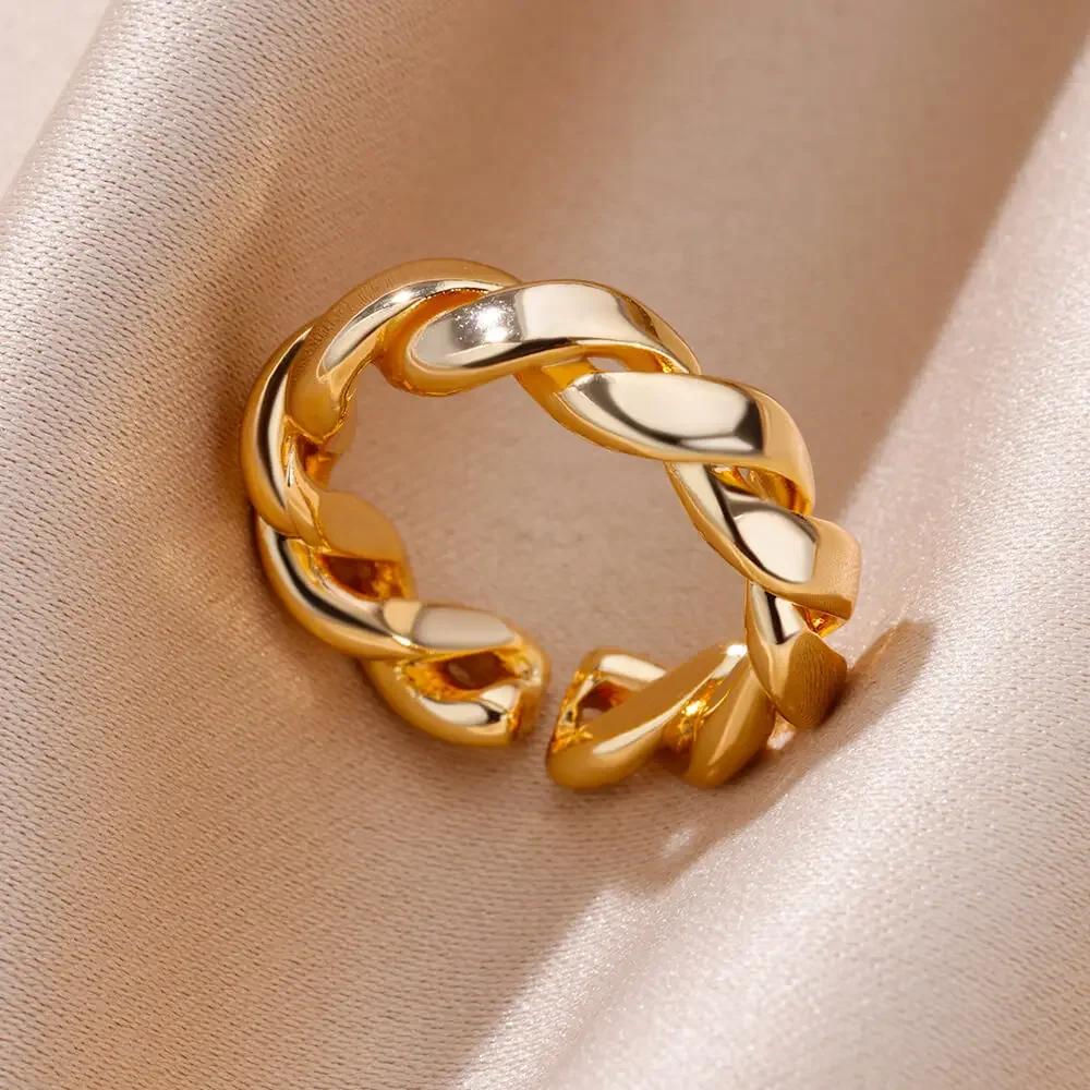 Stainless Steel Rings for Women Aesthetic Heart Gold Color Wedding Ring Vintage Waterproof Wedding Jewelry Prom Accessories Gift