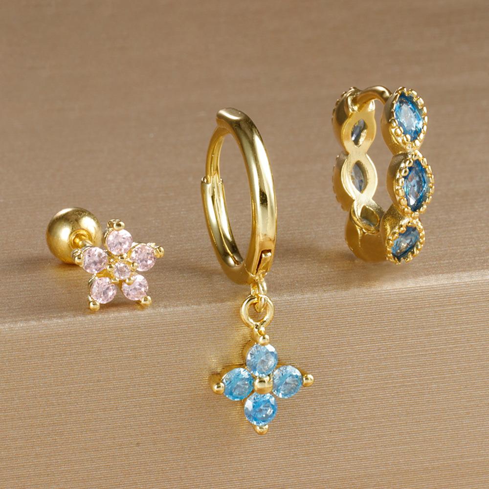 

3PCS 9 Styles Gold Plated Geometric Circle Piercing Earrings Set For Women Multicolor Crystal Dangle Earring Statement Jewelry