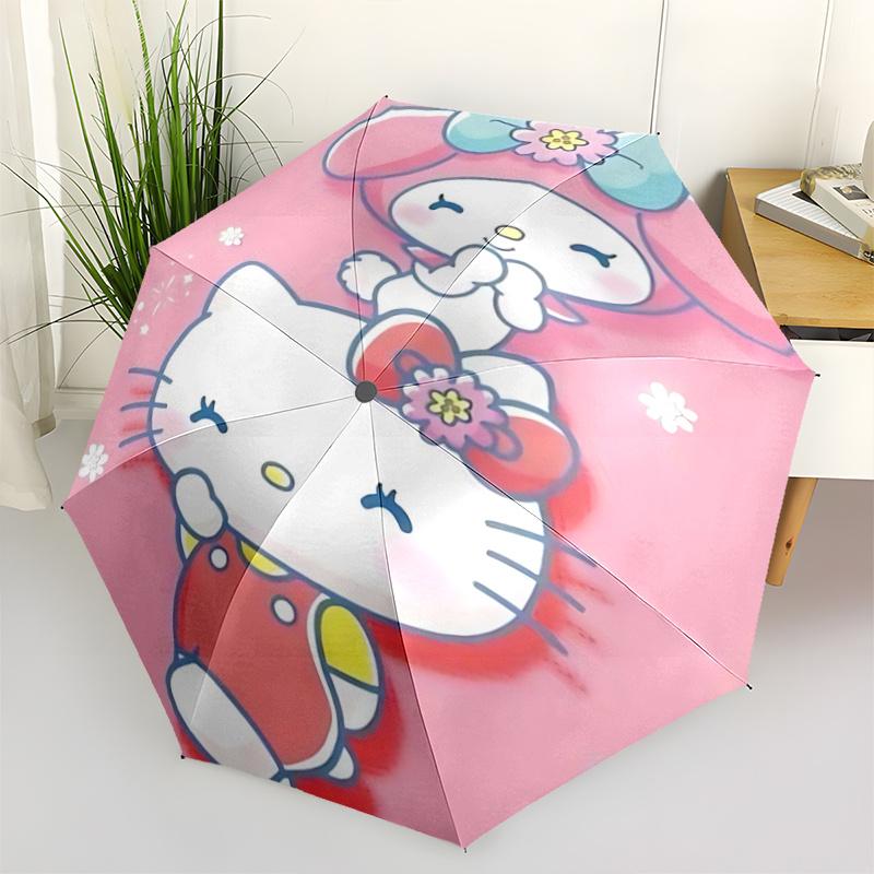 1pc Hello Kitty My Melody Automatic Folding Umbrella - Portable 3-Fold Design with 8-Bone Iron Frame, Perfect for Outdoor Use, Festive Gifts, Travel,