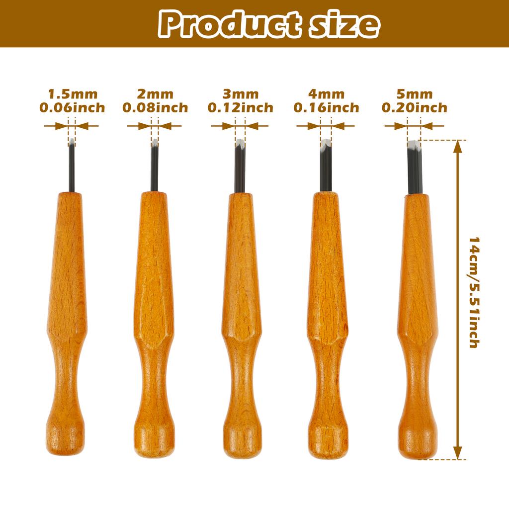5Pcs Japanese Engraving Knife Triangular Linocut Carving Tool with Blade Protectors Lid Wood Carving Set for Linocut Printmaking