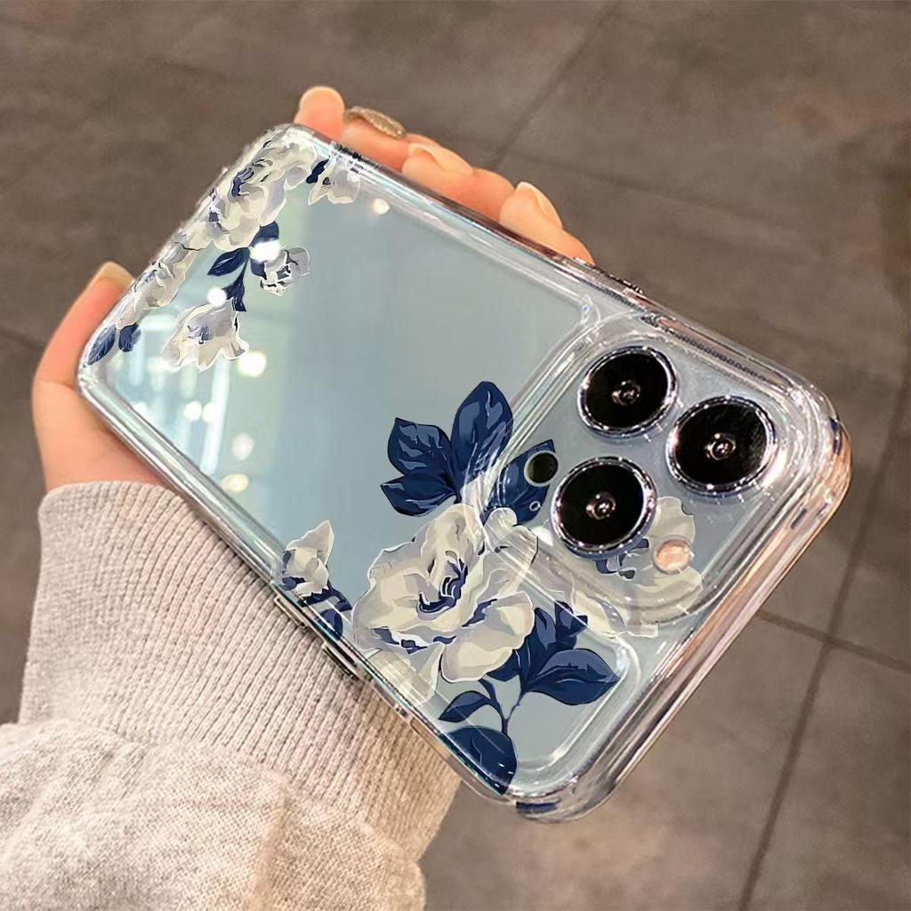 Elegant Blue Floral Soft Case for iPhone 17 Pro Max/Air.