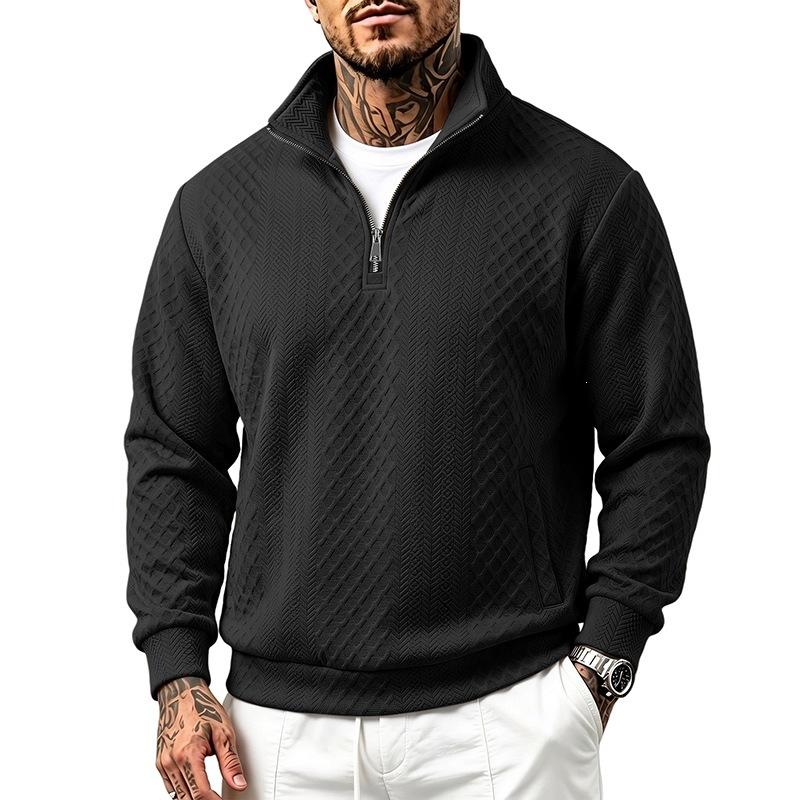 Men S Autumn Diamond Jacquard Half Zip Stand Collar Long Sleeve Pullover Sweatshirt