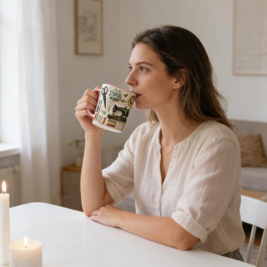 Spersonalizowany Kubek do Szycia Kubek Kawowy ze Szwami z Wzorem Maszyny do Szycia dla Kobiet Krawcowych Pikujących Rękodzielników Kreatywny Prezent dla Mamy Babci Święto