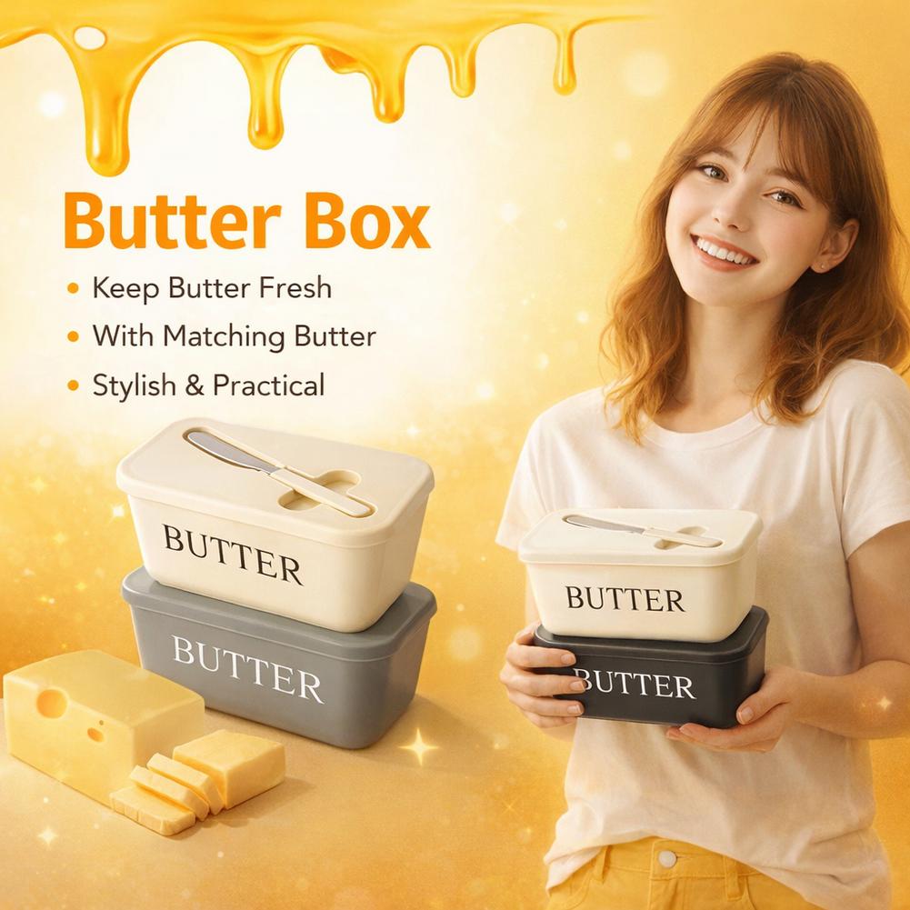 PP Butter Dish with Lid & Spreader Airtight Butter Keeper for Fridge Modern Kitchen Storage Container for Butter, Cream Cheese