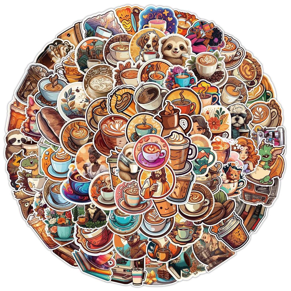 50 Pieces Kawaii Cute Cartoon Coffee Stickers DIY Toy Gift Decorative Graffiti Decal For Phone Luggage Laptop Bottles Scrapbook Waterproof