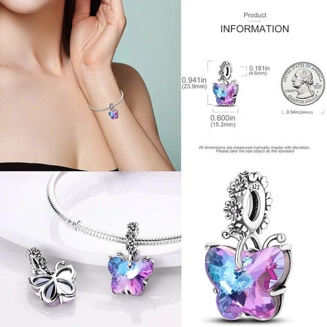 925 Sterling Silver Fjäril Flygplan Hjärta Berlocker Pärlor Armband DIY Boutique Smycken Gåva