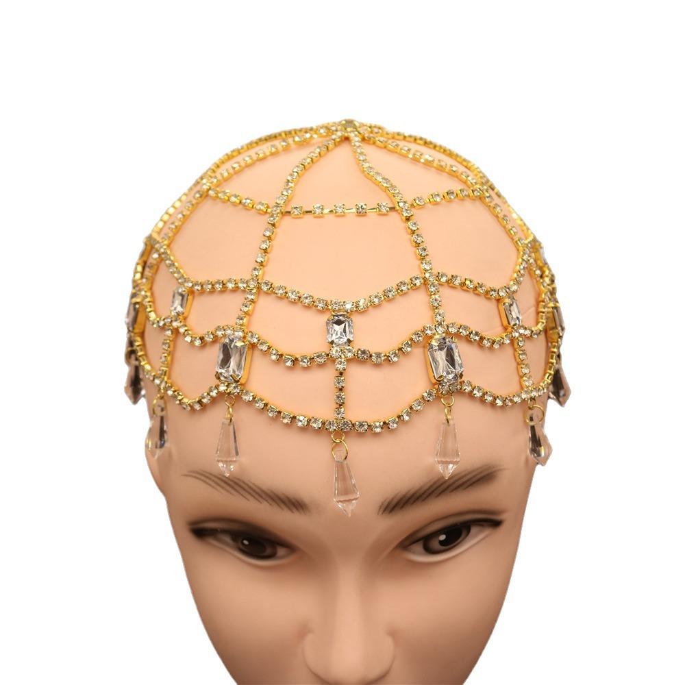 Elegante Fascia con Strass Accessorio per Capelli Moda Donna Cappello Quadrato Retrò Catena Copricapo