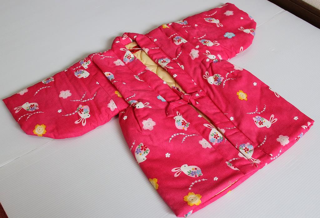 Chanchanko Hanten Hanten Kimono for Girls Rabbit Pattern Pink Quilt Back Size 90cm 100cm 110cm 120cm Made In Japan Children's (100cm)