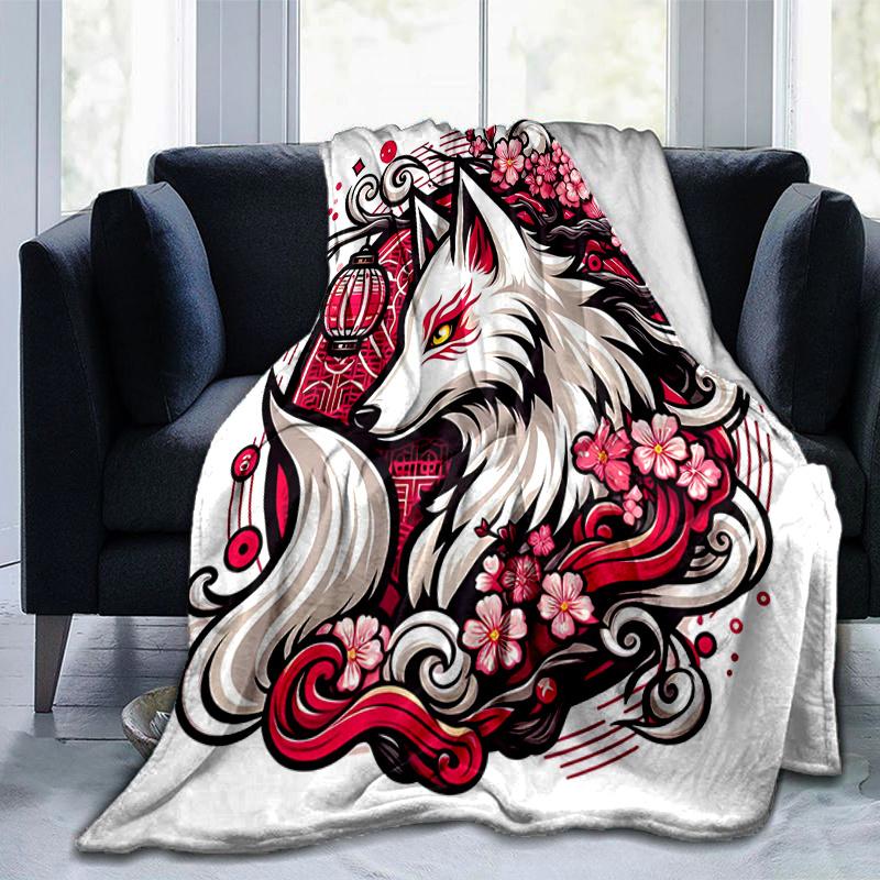 1pc Floral Fox Design Blanket  Perfect for Home Decor, Gift Idea, Seasonal Use, Living Room, Travel, Camping