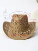 Unisex Straw Cowboy Hat With Conch Shell Decor Hollow Out Wide Brim Sun Hat For Beach Travel Summer