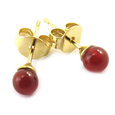 [M6971] - Gold Plated 'Mineralia' Red Agate Earrings - 4 Mm