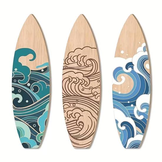 Slaapkamer Wanddecoraties 3 Stuks Zomer Surfplank Decor, Houten Strandborden, Kustthema Kunst Hangdecoraties voor Woonkamer Badkamer Set